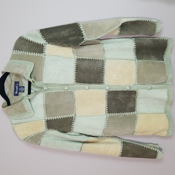 Denim&Co Jackets & Blazers - Denim & Co. Leather & Crochet Patchwork Jacket, size XS/S, shades of gre…